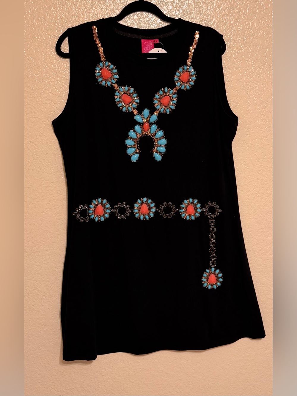 NWT Queen of Sparkles Black Turquoise Necklace and Belt Dress